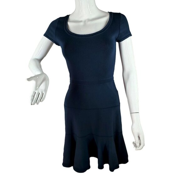Y2K Diane Von Furstenberg Knit Dress Blue Fit Flare Scoop Neck Cap Slv Women S/M - Picture 3 of 10